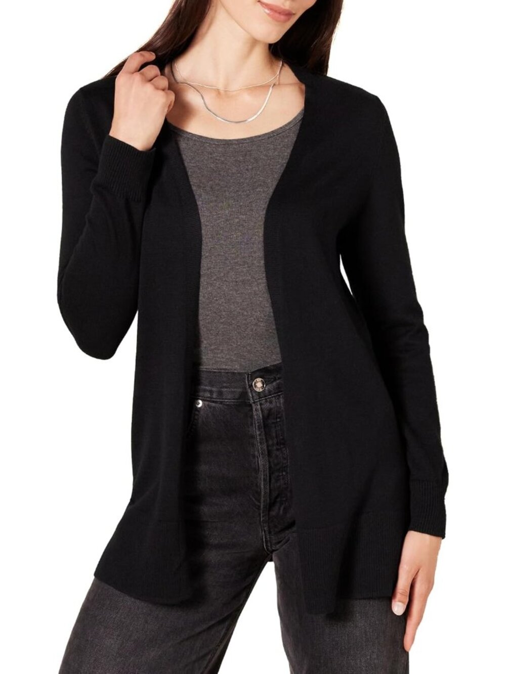 Amazon Essentials Women's Black Long Sleeve Open Front Cardigan Sweaters